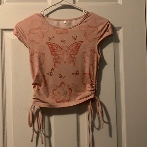 pink butterfly cropped shirt size S